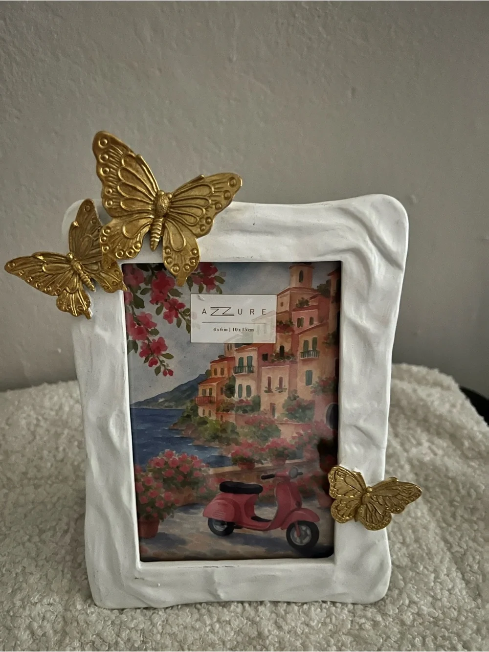 White Ceramic Photo Frame with Gold Butterfly Accents